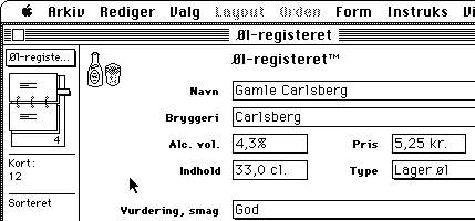Screenshot af øl-registeret lavet i FileMaker Pro